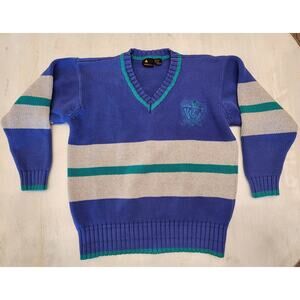 Vintage Liz Sport Cotton V-Neck Sweater Stripes SZ Medium 90's